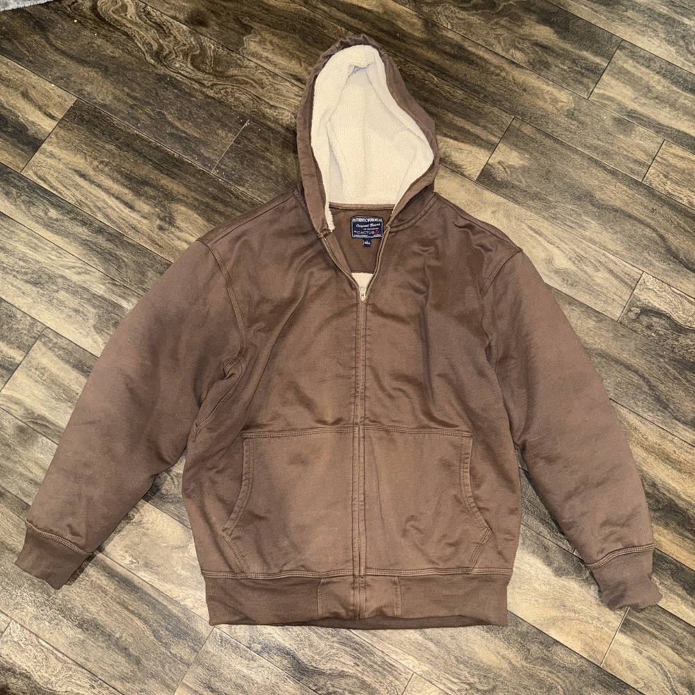 Cactus Heavy Workwear Sherpa-Lined Fleece Full-Zip Brown Hoodie Men's Large